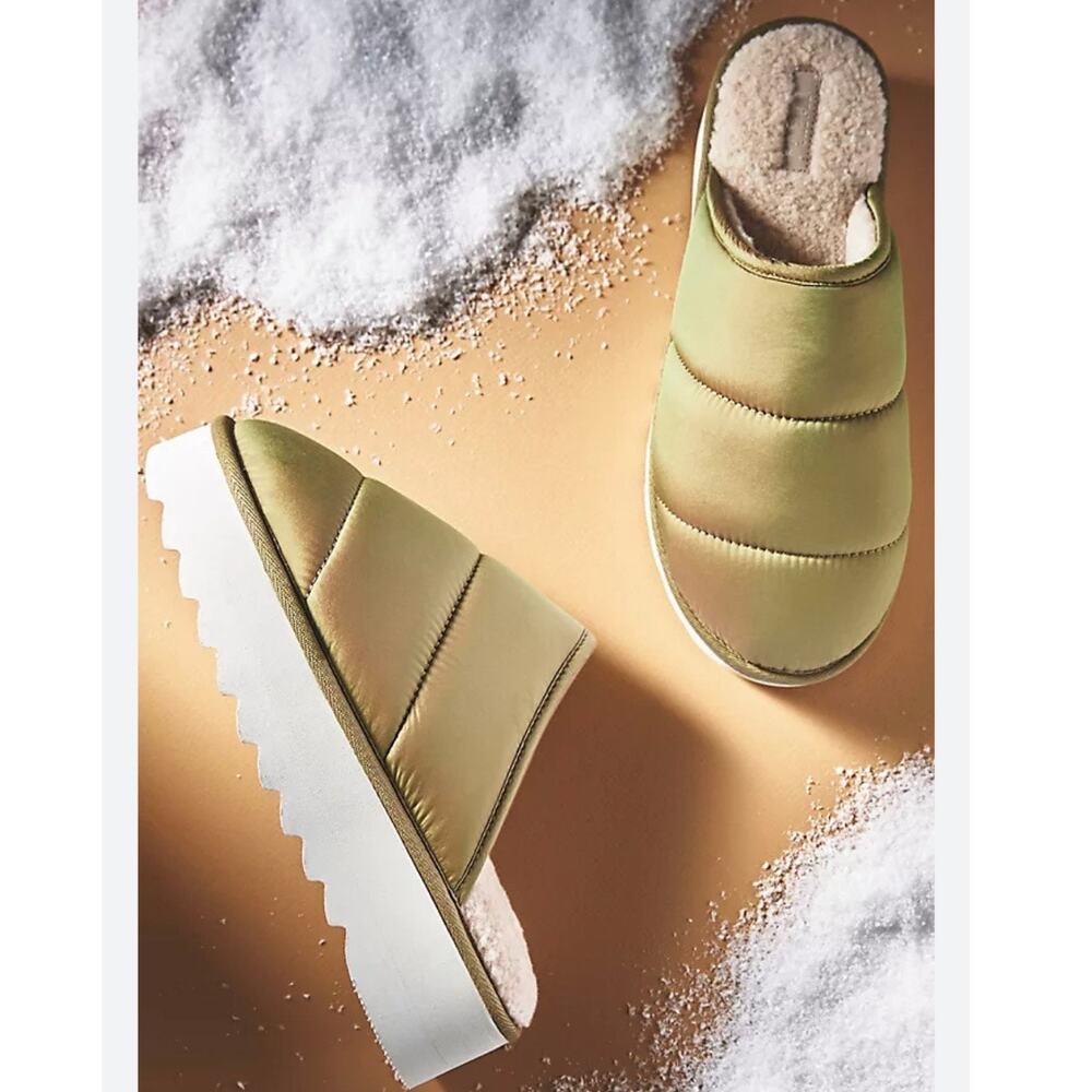 MAEVE x ANTHROPOLOGIE |  Puffy Puffer Platform Slippers Moss‎ Green | Size 8-9